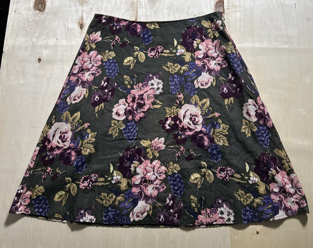 Vtg 90s Chadwick's Corduroy Floral A-Line Skirt Womens 16 Cottagecore Dark Green